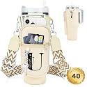 Initial Water Bottle Holder with Strap for Stanley Cup 40 oz Tumbler