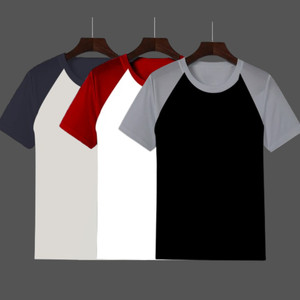 inkkr pack of 3 men colorblock round neck cotton blend multicolor t-shirt