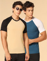 INKKR Pack of 2 Men Colorblock Round Neck Cotton Blend Multicolor T-Shirt
