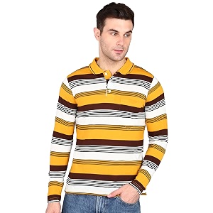 INKKR Polo Neck Full Sleeve Striped Mens