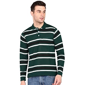 INKKR Polo Neck Full Sleeve Striped Mens