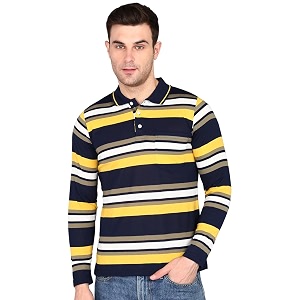 INKKR Polo Neck Full Sleeve Striped Mens