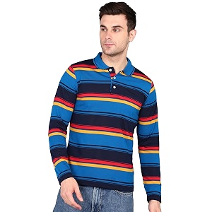 INKKR Polo Neck Full Sleeve Striped Mens