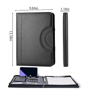 inkmilan superior pu leather business portfolio included calculator with zipper leather office bag for men amp women secure amp sleek multiple compartments for documents with calculator classic black