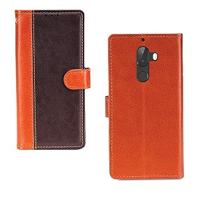 inktree 10 or g case  premium leather finish  with card pockets  wallet stand complete protection cover for 10 or g - camel and coffee