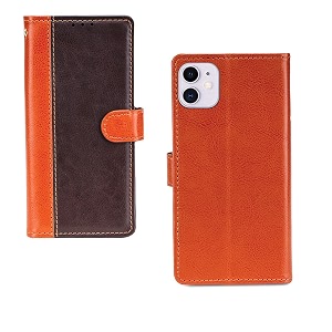 inktree apple iphone 11 case  premium leather finish  with card pockets  wallet stand complete protection cover for apple iphone 11 - camel and coffee