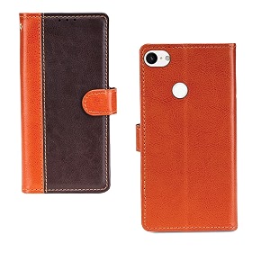 inktree google pixel 3xl case  premium leather finish  with card pockets  wallet stand complete protection cover for google pixel 3xl - camel and coffee