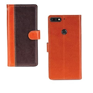inktree honor 7c case  premium leather finish  with card pockets  wallet stand complete protection cover for honor 7c - camel and coffee