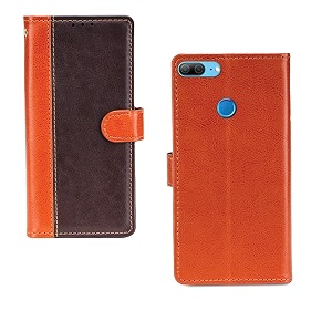 inktree honor 9 lite case  premium leather finish  with card pockets  wallet stand complete protection cover for honor 9 lite - camel and coffee