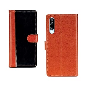 inktree honor p30 pu leather vintage flip cover case  premium leather finish  with card pockets  wallet stand complete protection cover for honor p30 - camel and black