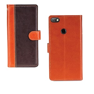 inktree infinix note 5 case  premium leather finish  with card pockets  wallet stand complete protection cover for infinix note 5 - camel and coffee