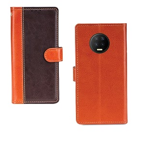 inktree infinix note 7 case  premium leather finish  with card pockets  wallet stand complete protection cover for infinix note 7 - camel and coffee