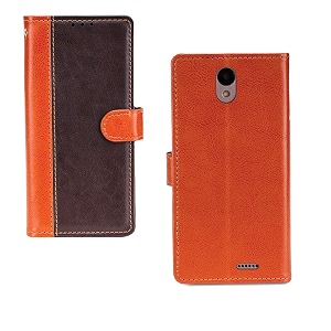 inktree intex aqua lion 6 case  premium leather finish  with card pockets  wallet stand complete protection cover for intex aqua lion 6 - camel and coffee