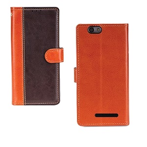 inktree intex infie 33 case  premium leather finish  with card pockets  wallet stand complete protection cover for intex infie 33 - camel and coffee