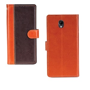 inktree intex q7 case  premium leather finish  with card pockets  wallet stand complete protection cover for intex q7 - camel and coffee