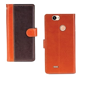 inktree itel a41 case  premium leather finish  with card pockets  wallet stand complete protection cover for itel a41 - camel and coffee