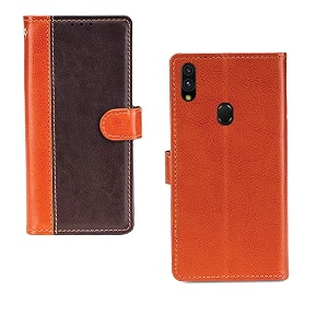 inktree lenovo a7 case  premium leather finish  with card pockets  wallet stand complete protection cover for lenovo a7 - camel and coffee