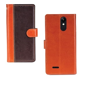 inktree lg k9 case  premium leather finish  with card pockets  wallet stand complete protection cover for lg k9 - camel and coffee