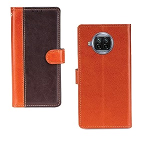 inktree mi 10i case  premium leather finish  with card pockets  wallet stand complete protection cover for mi 10i - camel and coffee