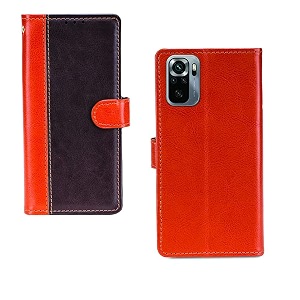 inktree mi note 10 case  premium leather finish  with card pockets  wallet stand complete protection cover for mi note 10 - camel and coffee