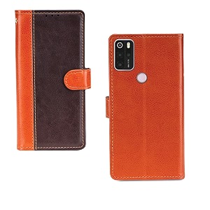 inktree micromax in 1 case  premium leather finish  with card pockets  wallet stand complete protection cover for micromax in 1 - camel and coffee