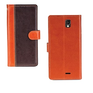 inktree micromax bharat 2 q4002 case  premium leather finish  with card pockets  wallet stand complete protection cover for micromax bharat 2 q4002 - camel and coffee