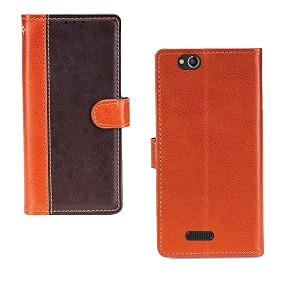 inktree mobiistar cq case  premium leather finish  with card pockets  wallet stand complete protection cover for mobiistar cq - camel and coffee