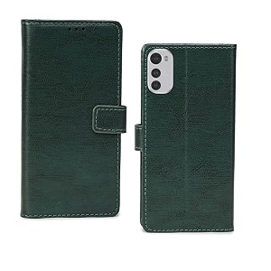 inktree moto e32s flip case  with card pockets  wallet stand complete protection flip cover for moto e32s - vintage green