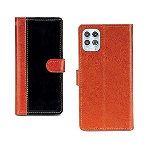 inktree moto edge s pu leather vintage flip cover case  premium leather finish  with card pockets  wallet stand complete protection cover for moto edge s - camel and black