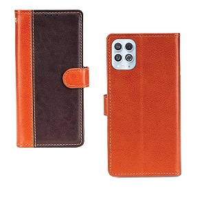 inktree moto edge s case  premium leather finish  with card pockets  wallet stand complete protection cover for moto edge s - camel and coffee
