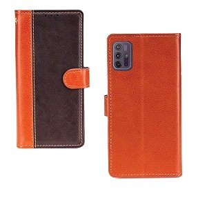 inktree moto g10 power case  premium leather finish  with card pockets  wallet stand complete protection cover for moto g10 power - camel and coffee