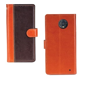 inktree moto g6 plus case  premium leather finish  with card pockets  wallet stand complete protection cover for moto g6 plus - camel and coffee