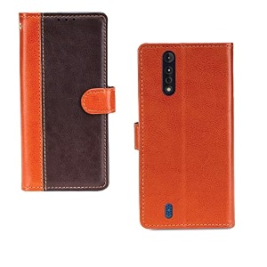 inktree moto g8 power lite case  premium leather finish  with card pockets  wallet stand complete protection cover for moto g8 power lite - camel and coffee