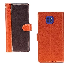 inktree moto g9 case  premium leather finish  with card pockets  wallet stand complete protection cover for moto g9 - camel and coffee