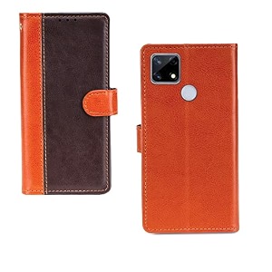 inktree narzo 20 case  premium leather finish  with card pockets  wallet stand complete protection cover for narzo 20 - camel and coffee