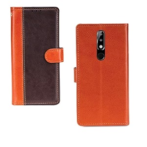 inktree nokia 51 plus case  premium leather finish  with card pockets  wallet stand complete protection cover for nokia 51 plus - camel and coffee