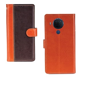 inktree nokia 54 case  premium leather finish  with card pockets  wallet stand complete protection cover for nokia 54 - camel and coffee