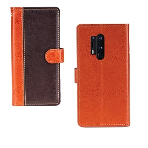 inktree oneplus 8 pro case  premium leather finish  with card pockets  wallet stand complete protection cover for oneplus 8 pro - camel and coffee