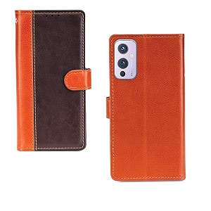 inktree oneplus 9 case  premium leather finish  with card pockets  wallet stand complete protection cover for oneplus 9 - camel and coffee