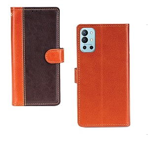 inktree oneplus 9r case  premium leather finish  with card pockets  wallet stand complete protection cover for oneplus 9r - camel and coffee