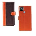 Inktree Oppo A15 Case | Premium Leather Finish | with Card Pockets | Wallet Stand |Complete Protection Cover for Oppo A15 - Camel and Coffee