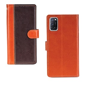 inktree oppo a52 case  premium leather finish  with card pockets  wallet stand complete protection cover for oppo a52 - camel and coffee