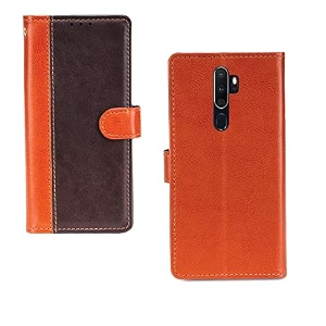 inktree oppo a9 case  premium leather finish  with card pockets  wallet stand complete protection cover for oppo a9 - camel and coffee
