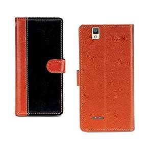 inktree oppo f1 pu leather vintage flip cover case  premium leather finish  with card pockets  wallet stand complete protection cover for oppo f1 - camel and black