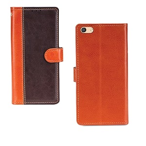 inktree oppo f3 case  premium leather finish  with card pockets  wallet stand complete protection cover for oppo f3 - camel and coffee