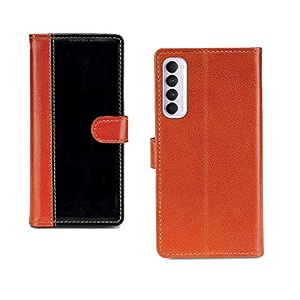 inktree oppo reno 4 pro pu leather vintage flip cover case  premium leather finish  with card pockets  wallet stand complete protection cover for oppo reno 4 pro - camel and black