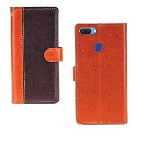 inktree realme 2 case  premium leather finish  with card pockets  wallet stand complete protection cover for realme 2 - camel and coffee