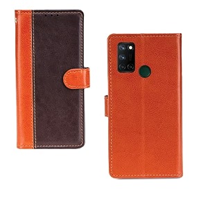 inktree realme 7i case  premium leather finish  with card pockets  wallet stand complete protection cover for realme 7i - camel and coffee