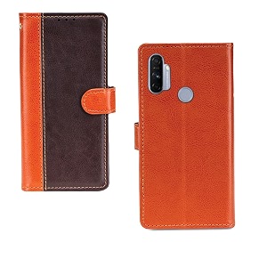 inktree realme narzo 20a case  premium leather finish  with card pockets  wallet stand complete protection cover for realme narzo 20a - camel and coffee