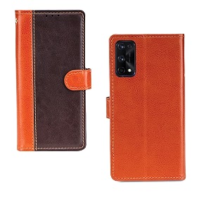 inktree realme x7 pro case  premium leather finish  with card pockets  wallet stand complete protection cover for realme x7 pro - camel and coffee
